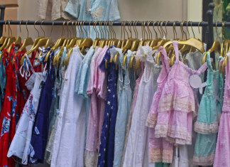clothes on hangars at consignment sales