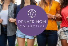 women linking arms with Denver Mom Collective logo overlay