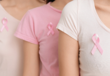 women with breast cancer awareness pink ribbons